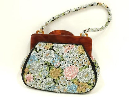平和屋着物●和装小物　和装バッグ　ハンドバッグ　ビーズバッグ　花柄　逸品　AABL7032ay