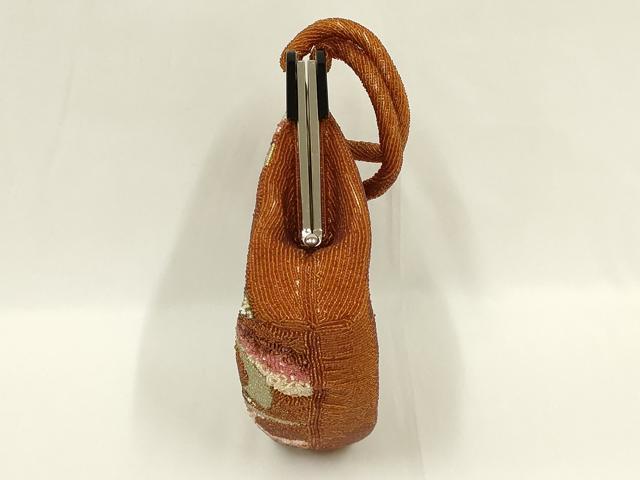 平和屋着物●和装小物　和装バッグ　ハンドバッグ　ビーズバッグ　幾何学花文　逸品　AABL7033ay