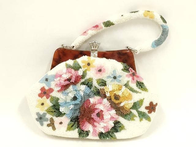 平和屋着物●和装小物　和装バッグ　ハンドバッグ　ビーズバッグ　花柄　逸品　AABL7034ay