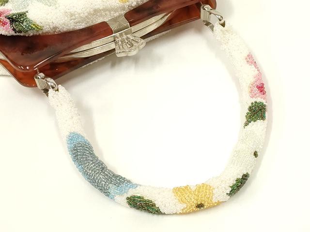 平和屋着物●和装小物　和装バッグ　ハンドバッグ　ビーズバッグ　花柄　逸品　AABL7034ay