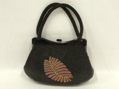 平和屋着物●和装小物　和装バッグ　ハンドバッグ　ビーズバッグ　リーフ柄　逸品　AABL7035ay