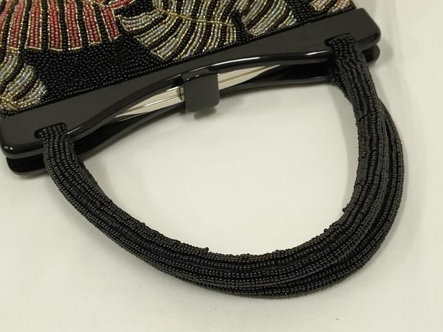 平和屋着物●和装小物　和装バッグ　ハンドバッグ　ビーズバッグ　リーフ柄　逸品　AABL7035ay