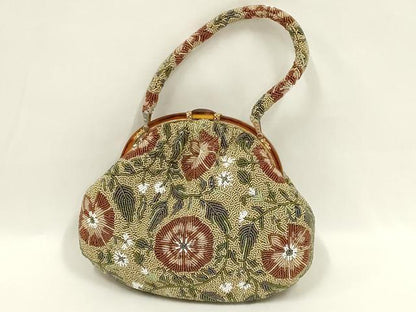 平和屋着物●和装小物　和装バッグ　ハンドバッグ　ビーズバッグ　花柄　逸品　AABL7036ay