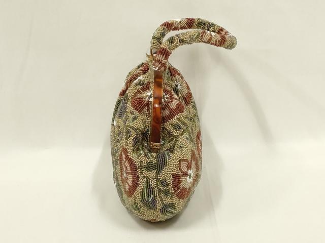 平和屋着物●和装小物　和装バッグ　ハンドバッグ　ビーズバッグ　花柄　逸品　AABL7036ay
