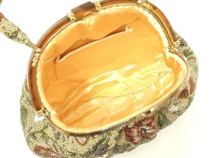 平和屋着物●和装小物　和装バッグ　ハンドバッグ　ビーズバッグ　花柄　逸品　AABL7036ay