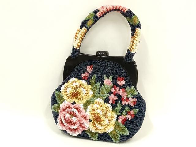 平和屋着物●和装小物　和装バッグ　ハンドバッグ　ビーズバッグ　花柄　逸品　AABL7043ay