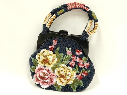 平和屋着物●和装小物　和装バッグ　ハンドバッグ　ビーズバッグ　花柄　逸品　AABL7043ay