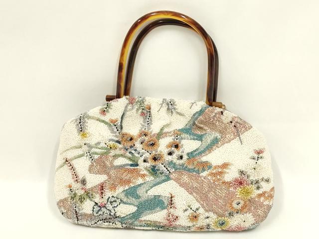 平和屋着物●和装小物　和装バッグ　ハンドバッグ　ビーズバッグ　流水花文　逸品　AABL7047ay