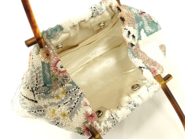 平和屋着物●和装小物　和装バッグ　ハンドバッグ　ビーズバッグ　流水花文　逸品　AABL7047ay