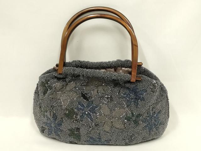 平和屋着物●和装小物　和装バッグ　ハンドバッグ　ビーズバッグ　花柄　逸品　AABL7048ay