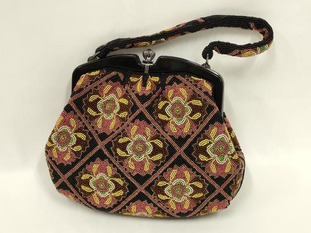 平和屋着物●和装小物　和装バッグ　ハンドバッグ　ビーズバッグ　花柄　逸品　AABL7051ay
