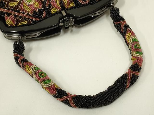 平和屋着物●和装小物　和装バッグ　ハンドバッグ　ビーズバッグ　花柄　逸品　AABL7051ay