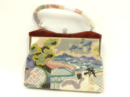 平和屋着物●和装小物　和装バッグ　ハンドバッグ　ビーズバッグ　風景文　逸品　AABL7057ay