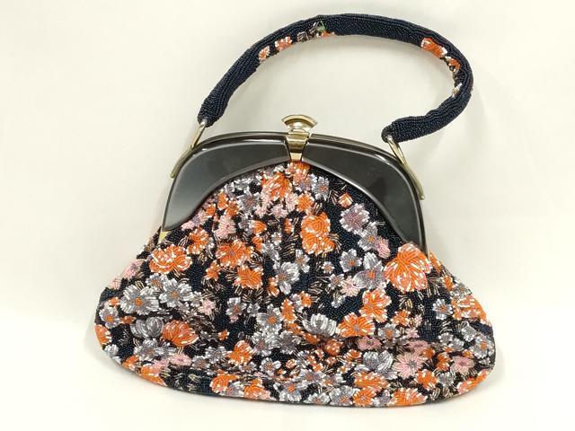 平和屋着物●和装小物　和装バッグ　ハンドバッグ　ビーズバッグ　花柄　逸品　AABL7061ay