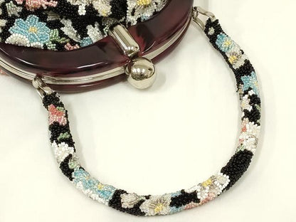 平和屋着物●和装小物　和装バッグ　ハンドバッグ　ビーズバッグ　花柄　逸品　AABL7065ay