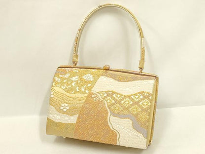 平和屋着物●和装小物　和装バッグ・草履セット　紗織　ハンドバッグ　吉祥柄　金糸　帯地使用　逸品　AABL7074ay
