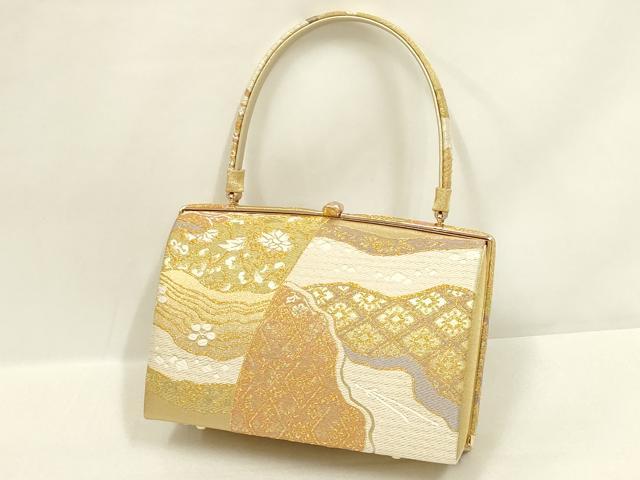 平和屋着物●和装小物　和装バッグ・草履セット　紗織　ハンドバッグ　吉祥柄　金糸　帯地使用　逸品　AABL7074ay