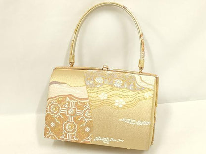 平和屋着物●和装小物　和装バッグ・草履セット　紗織　ハンドバッグ　吉祥柄　金糸　帯地使用　逸品　AABL7074ay