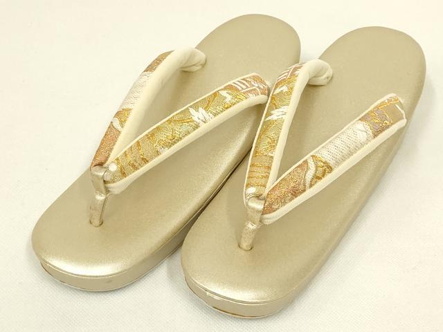 平和屋着物●和装小物　和装バッグ・草履セット　紗織　ハンドバッグ　吉祥柄　金糸　帯地使用　逸品　AABL7074ay