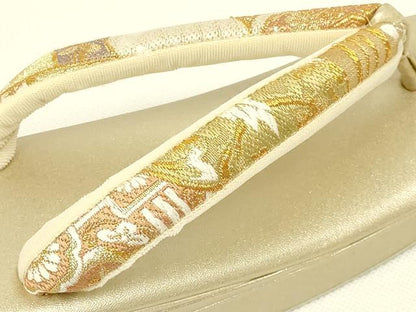 平和屋着物●和装小物　和装バッグ・草履セット　紗織　ハンドバッグ　吉祥柄　金糸　帯地使用　逸品　AABL7074ay