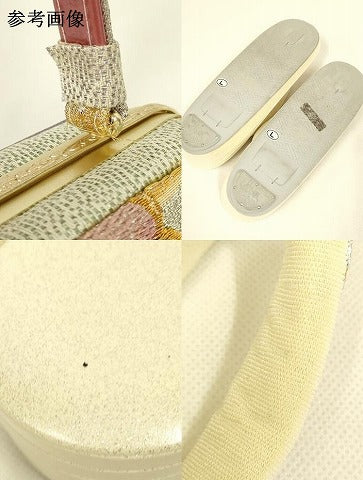 平和屋着物●和装小物　和装バッグ・草履セット　紗織　ハンドバッグ　花柄　金銀糸　帯地使用　Lサイズ　逸品　AABL7076ay