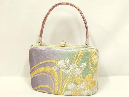 平和屋着物●和装小物　和装バッグ・草履セット　紗織　ハンドバッグ　花柄　金銀糸　帯地使用　Lサイズ　逸品　AABL7076ay