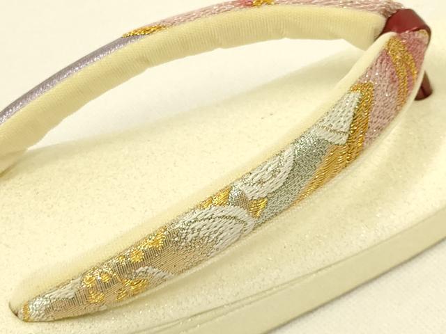 平和屋着物●和装小物　和装バッグ・草履セット　紗織　ハンドバッグ　花柄　金銀糸　帯地使用　Lサイズ　逸品　AABL7076ay