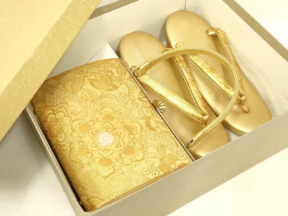 平和屋着物●和装小物　和装バッグ・草履セット　礼装用　ハンドバッグ　洋花文　金糸　金銀彩　帯地使用　逸品　AABL7078ay