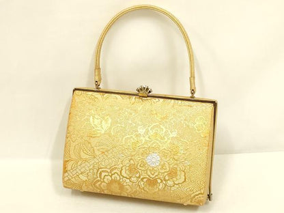 平和屋着物●和装小物　和装バッグ・草履セット　礼装用　ハンドバッグ　洋花文　金糸　金銀彩　帯地使用　逸品　AABL7078ay
