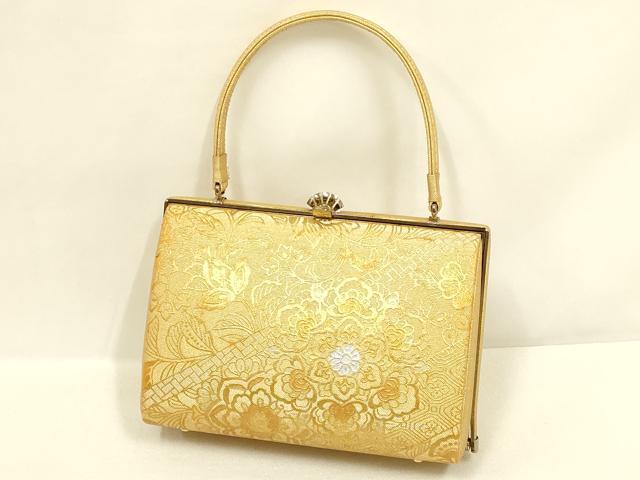 平和屋着物●和装小物　和装バッグ・草履セット　礼装用　ハンドバッグ　洋花文　金糸　金銀彩　帯地使用　逸品　AABL7078ay