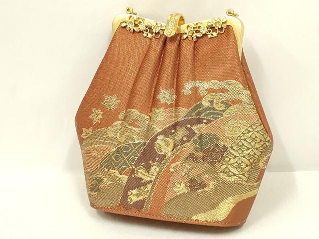 平和屋着物●和装小物　和装バッグ・草履セット　ハンドバッグ　チェーンバッグ　ラインストーン　金糸　逸品　未使用　AABL7080ay