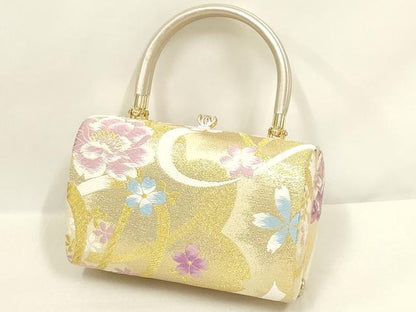 平和屋着物●和装小物　和装バッグ・草履セット　ハンドバッグ　花柄　金糸　帯地使用　逸品　AABL7081ay