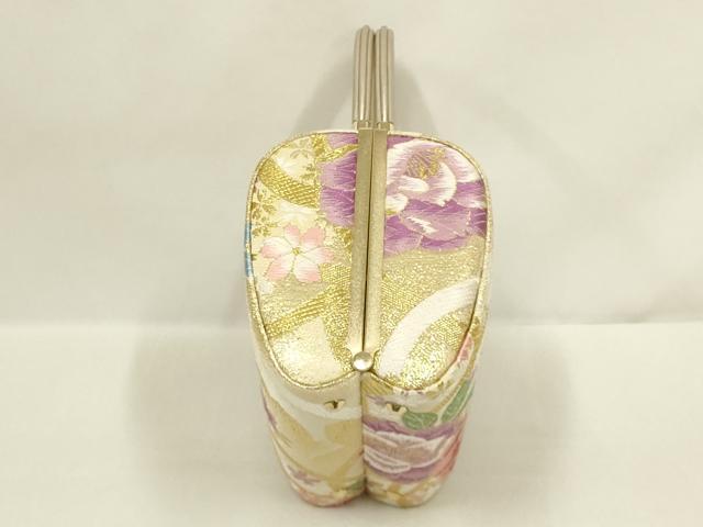 平和屋着物●和装小物　和装バッグ・草履セット　ハンドバッグ　花柄　金糸　帯地使用　逸品　AABL7081ay