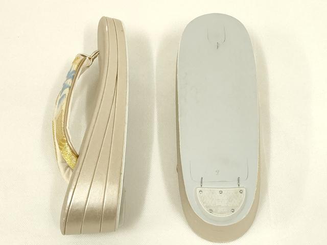 平和屋着物●和装小物　和装バッグ・草履セット　ハンドバッグ　花柄　金糸　帯地使用　逸品　AABL7081ay