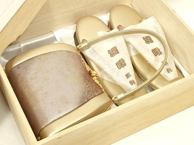 平和屋着物●和装小物　和装バッグ・草履セット　ハンドバッグ　霞文　金糸　金彩　逸品　AABL7088ay
