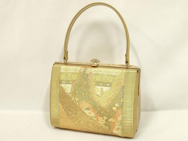 平和屋着物●和装小物　和装バッグ・草履セット　ハンドバッグ　佐賀錦　金糸　帯地使用　Lサイズ　逸品　AABL7089ay