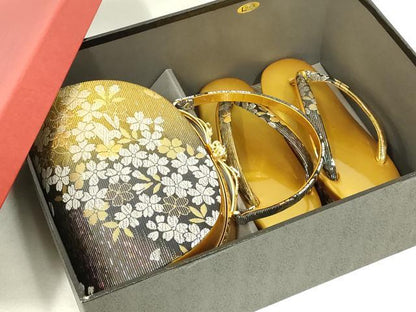 平和屋着物●和装小物　和装バッグ・草履セット　ハンドバッグ　花柄　金銀糸　帯地使用　逸品　AABL7092ay