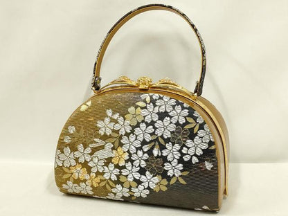 平和屋着物●和装小物　和装バッグ・草履セット　ハンドバッグ　花柄　金銀糸　帯地使用　逸品　AABL7092ay
