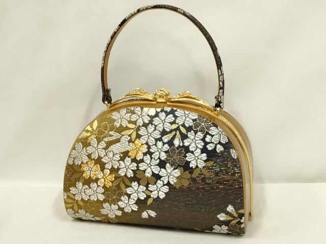 平和屋着物●和装小物　和装バッグ・草履セット　ハンドバッグ　花柄　金銀糸　帯地使用　逸品　AABL7092ay