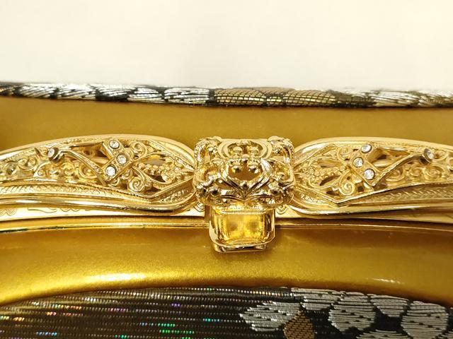 平和屋着物●和装小物　和装バッグ・草履セット　ハンドバッグ　花柄　金銀糸　帯地使用　逸品　AABL7092ay