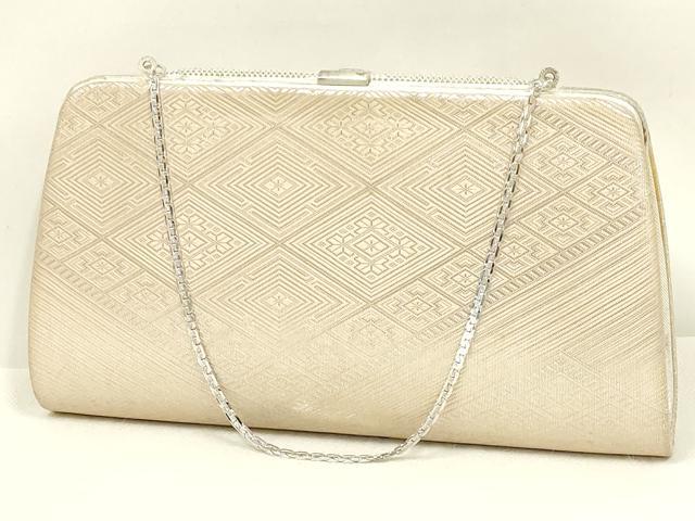 平和屋着物▼和装小物　和装バッグ・草履セット　ハンドバッグ　クラッチバッグ　菱繋ぎ　銀糸　逸品　AABL7112ay