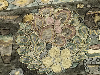 平和屋着物●付下げ　解き反物　着尺　作家物　刺繍　古代壁画文様　更紗　金糸　金彩　正絹　逸品　AABL7128ay