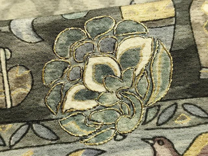 平和屋着物●付下げ　解き反物　着尺　作家物　刺繍　古代壁画文様　更紗　金糸　金彩　正絹　逸品　AABL7128ay