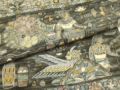 平和屋着物●付下げ　解き反物　着尺　作家物　刺繍　古代壁画文様　更紗　金糸　金彩　正絹　逸品　AABL7128ay
