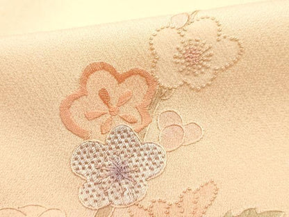 平和屋着物●中国三大刺繍 汕頭刺繍 スワトウ刺繍　付下げ　反物　着尺　霞花文　金糸　丹後ちりめん　証紙付き　逸品　未使用　AABL7130ay