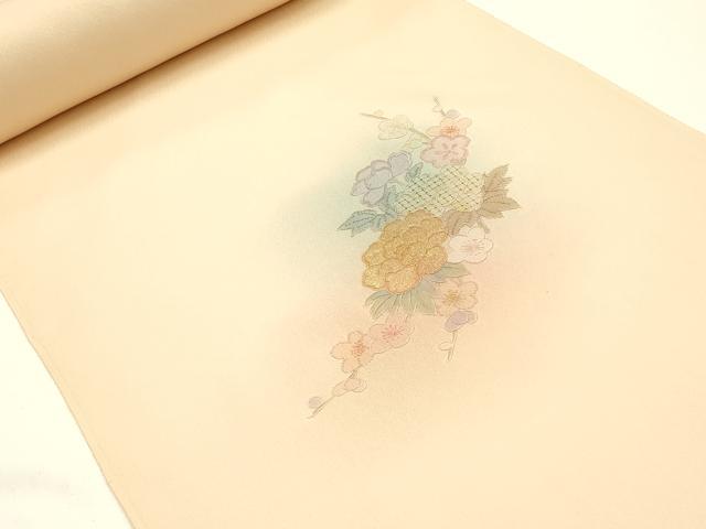平和屋着物●中国三大刺繍 汕頭刺繍 スワトウ刺繍　付下げ　反物　着尺　霞花文　金糸　丹後ちりめん　証紙付き　逸品　未使用　AABL7130ay