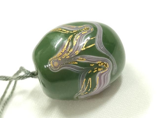 平和屋本店▼和装小物　翠嵐工房　帯留め　蜻蛉玉　金彩　逸品　未使用　AABL7149ay