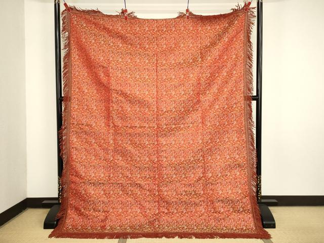 平和屋着物●西陣　川島織物謹製　和装小物　テーブルセンター　卓布　朱珍趣楽　金糸　木箱・証紙付き　逸品　AABL7164ay