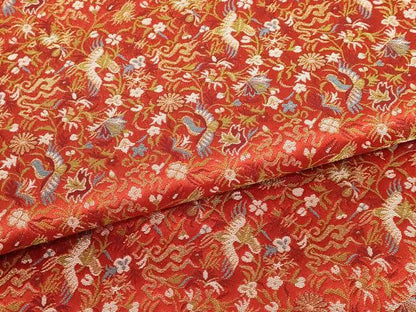 平和屋着物●西陣　川島織物謹製　和装小物　テーブルセンター　卓布　朱珍趣楽　金糸　木箱・証紙付き　逸品　AABL7164ay