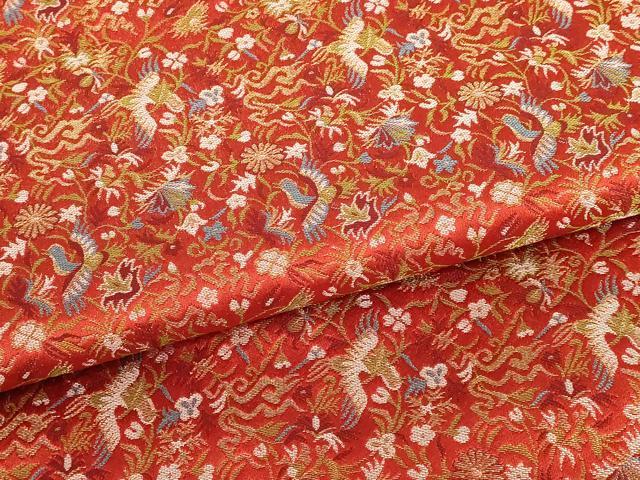 平和屋着物●西陣　川島織物謹製　和装小物　テーブルセンター　卓布　朱珍趣楽　金糸　木箱・証紙付き　逸品　AABL7164ay